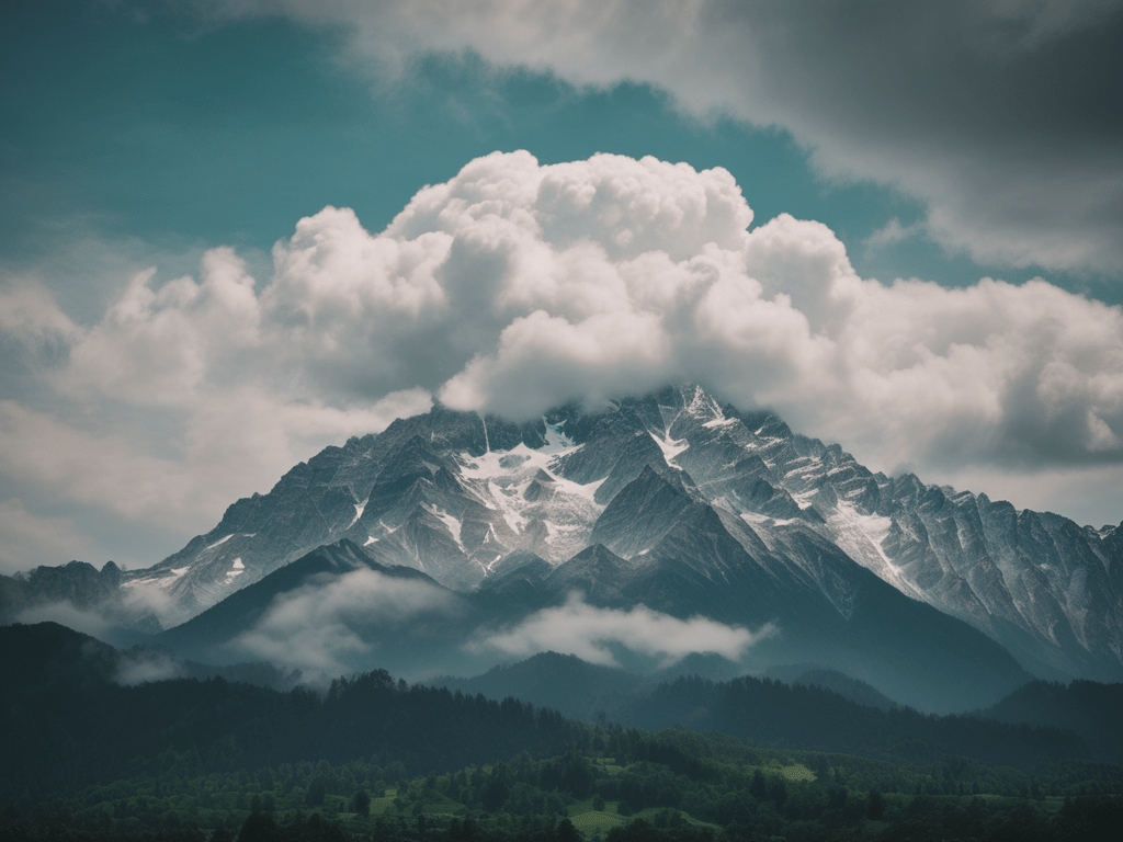 Growing Cumulus clouds between mountains